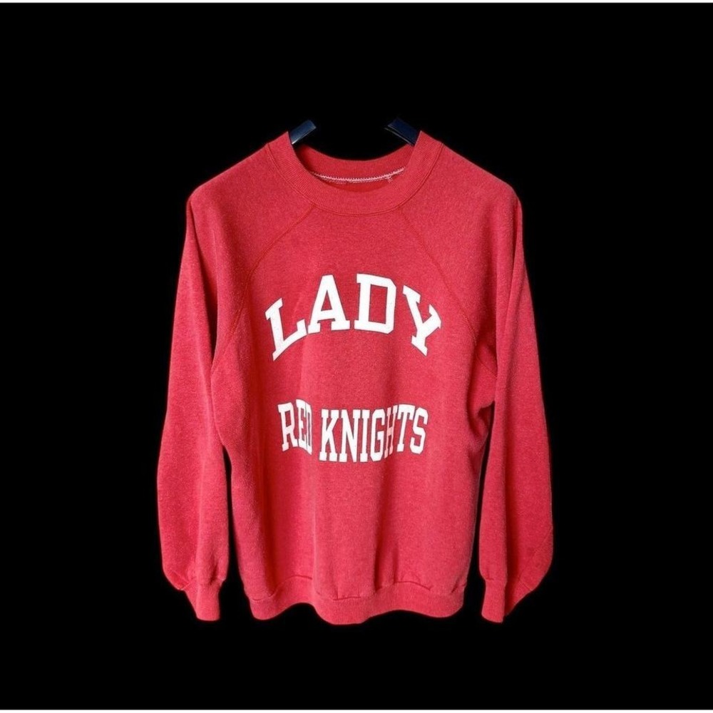 True Vintage 70's Raglan Crew Neck Sweatshirt M/L Red Lady Knights Double‎ Sided